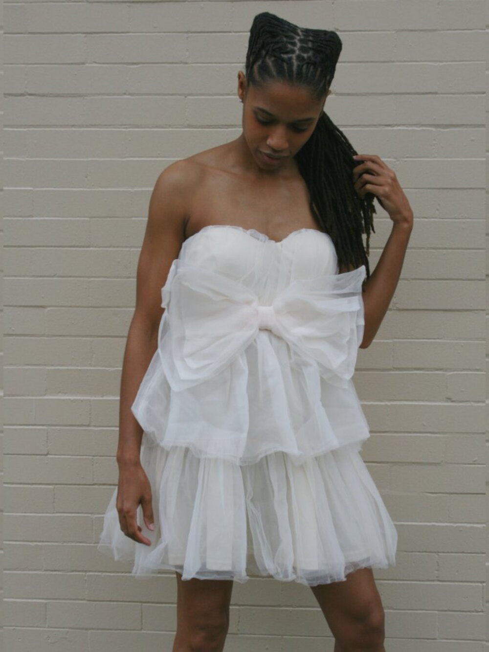 SMALL Off-white Mesh Layer Bow Dress
